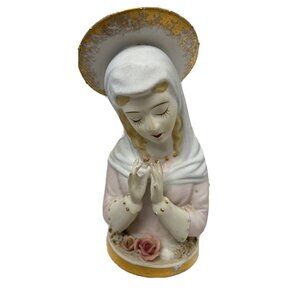 Vintage Lefton China Madonna Figurine k619B Porcelain Bisque Praying Madonna Mot